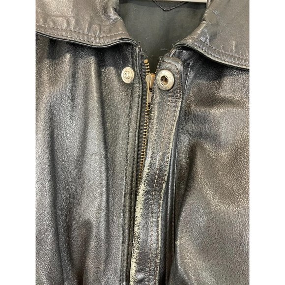 Men's Phillipe Marcel Large Black Leather Coat Zip - Picture 8 of 8